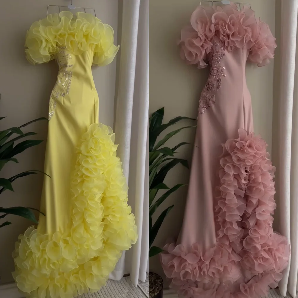 

Customized Exquisite Jersey Pleat Sequined A-line Off-the-shoulder Long Dresses Bespoke Occasion Quinceanera Sparkle