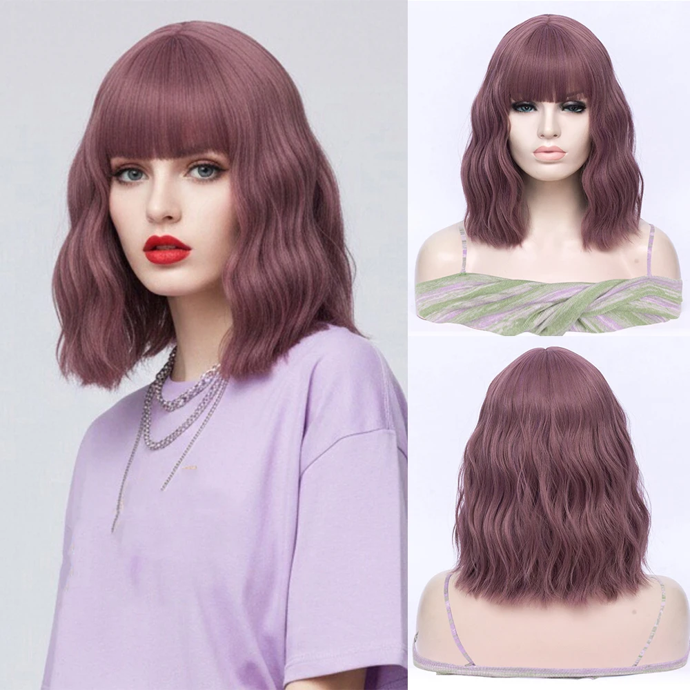 

Синтетический парик из тонкого искусственного ротангового волокна, фиолетовый, кудрявый, длиной до плеч, с челкой, для косплея, Лолиты и тематических вечеринок