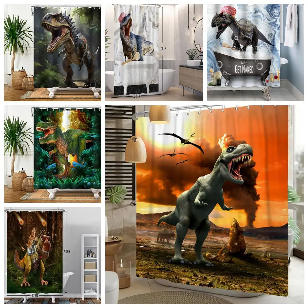 

Ancient Dinosaur World Shower Curtain for Bathroom Waterproof Polyester Fabric Home Bathroom Bathtub Partition Curtain 12 Hooks