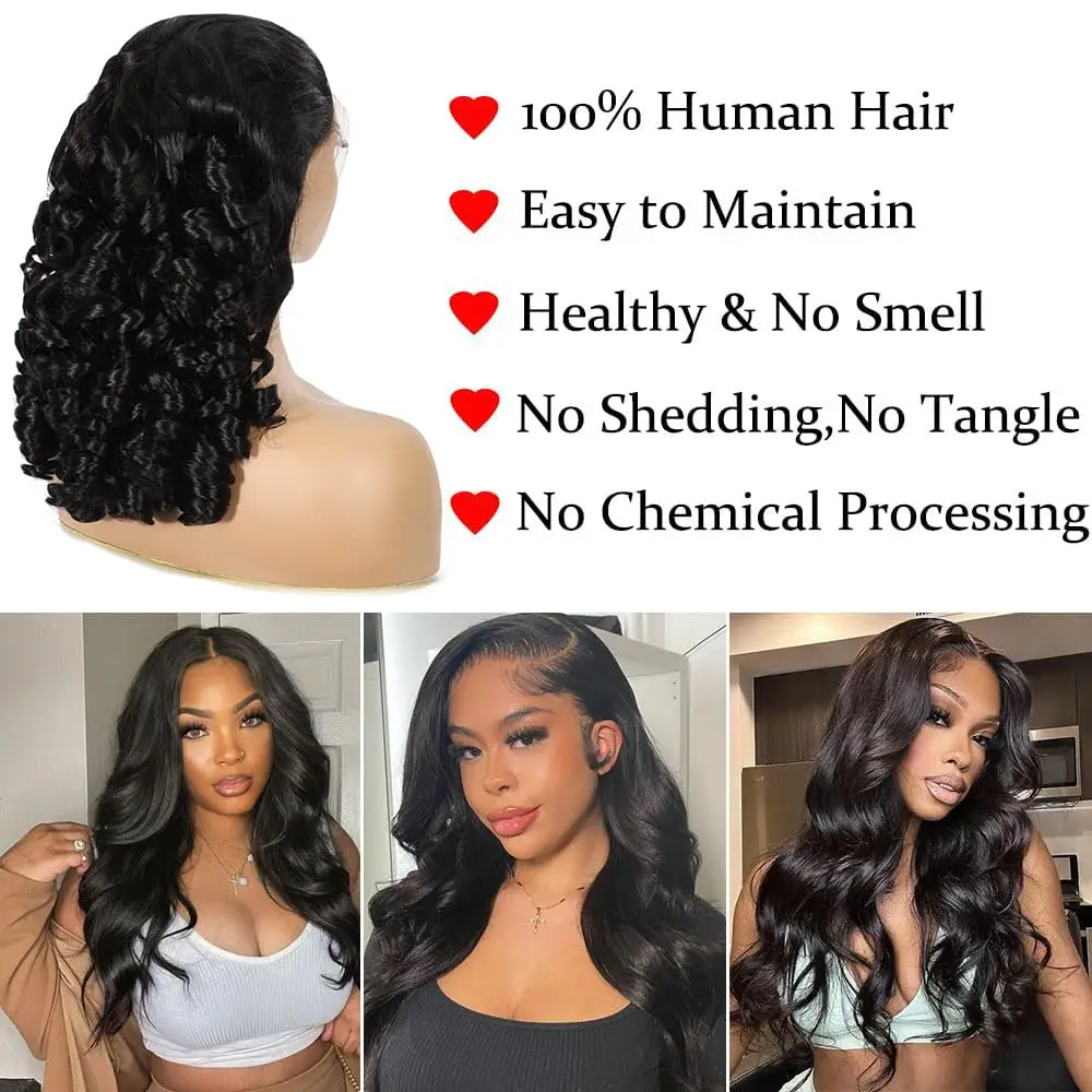 250% High Density Bouncy Curly Human Hair Wigs 13x4 Lace Frontal Fumi Hair Wigs for Black Women Loose Wave Bob Wig PrePlucked