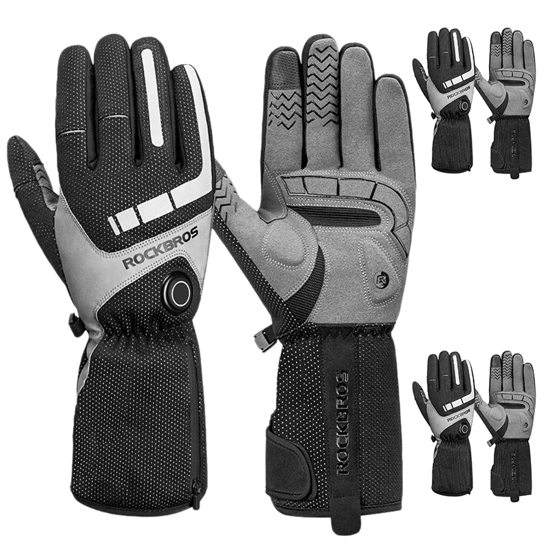 ROCKBROS Heated Gloves Winter Thermal Motorcycle Heating Gloves Contact Screen Bike Gloves For Riding Skiing Skating