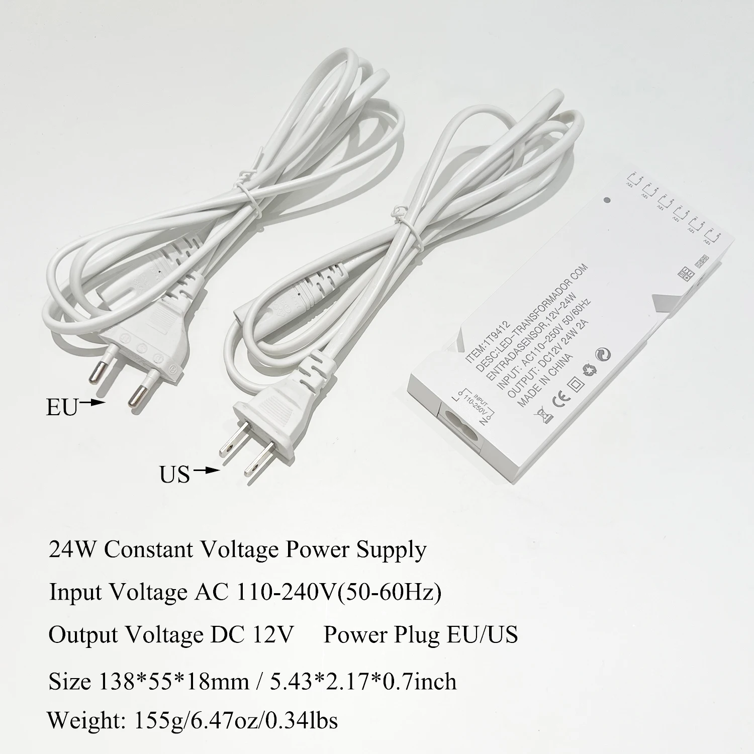 LED Driver with Cord AC 220V to DC 12V 24W 36W 60W 100W Light Transformer Power Supply JST Connector Dupont Port for Cabinet