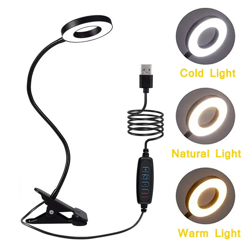 

USB Dimmable Reading Night Lamp 3 Mode Night Light Clip Flexible Led Light For Bedroom Eye Protection Lamp Baby Sleeping Light