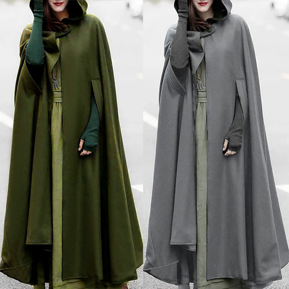 Woman Cape Hooded Long Fashion Trench Coat Sleeveless Winter Cardigan Overcoats Solid Cloak Gothic Cape Cloak Плащ Женский