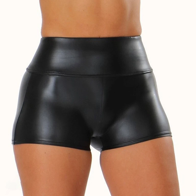 2024 Sexy Womens Shorts Shiny Elastic High Waist Shiny Faux PU Leather Short Pants Slim Hot Dance Clubwear Mini Shorts