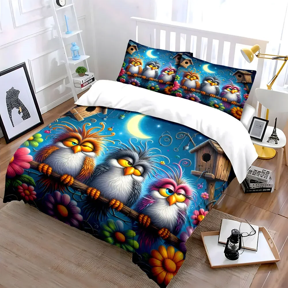 Colorful Owl Trio Wall Art Multiple sizes kid's and adults' bedroom Exquisite 3PC bedding set, gift