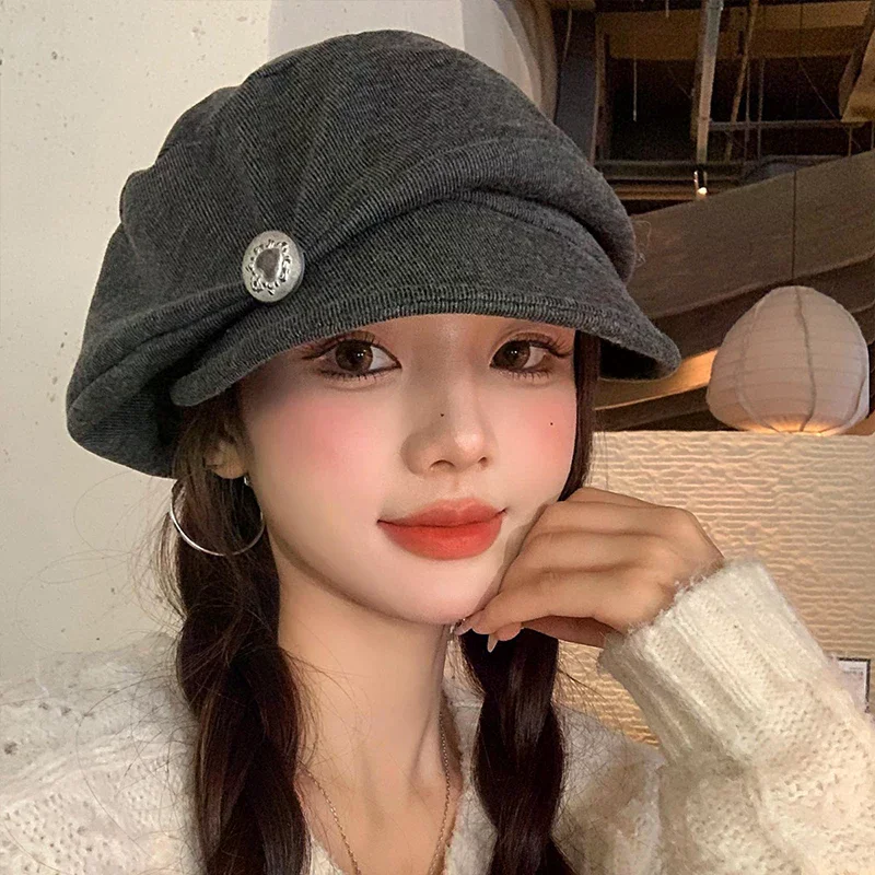 1PC Retro Literary Cloud Berets Hat Women Winter Autumn Solid Color Travel Casual Versatile Show Face Small Elegant Painter Hat