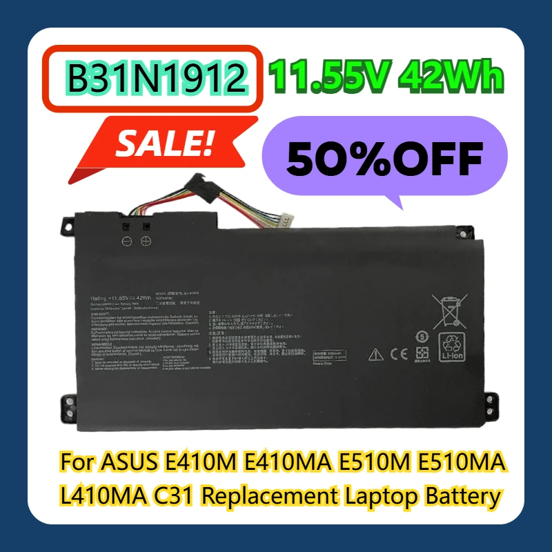 

For ASUS E410M E410MA E510M E510MA L410MA C31 B31N1912 11.55V 42Wh Replacement Laptop Battery