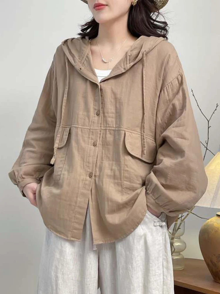 Amax LuluE Vintage Fashion Soild Jackets Ladies Spring Classic Loose Hooded Coats Womens Korean Design Elegant Causal Outerwear