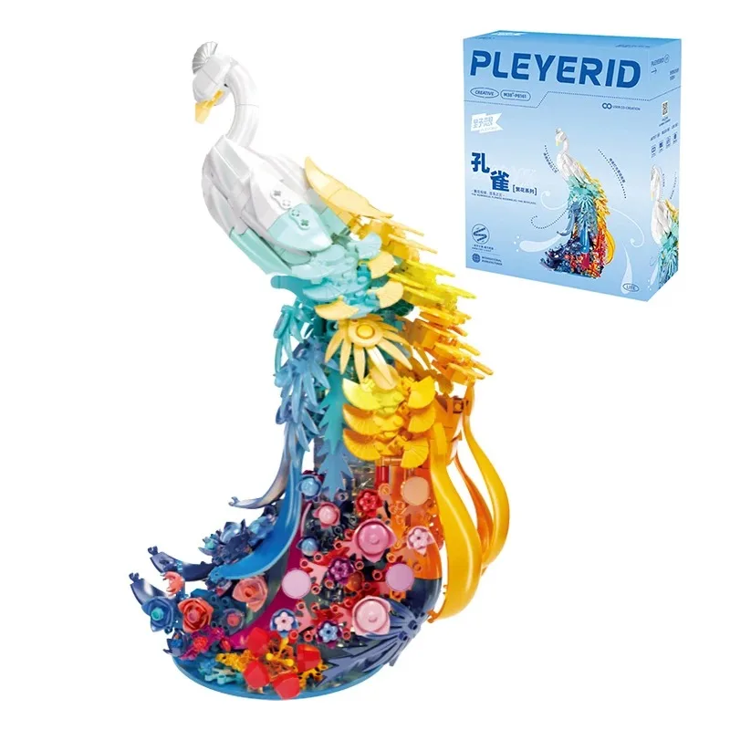 901PCS Various Flowers Feather Peacock Building Blocks With Light Creative Ornaments DIY Assembly Bricks For Girls Holiday Gifts - view 7