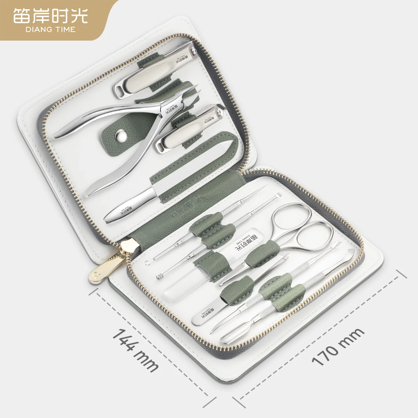 

Home Nail Clipper 11pcs Set Pink/Green Dead Skin Eyebrow Cuticle/Clipper Leather Sleeve with Travel Case Manicure Set Pedicure