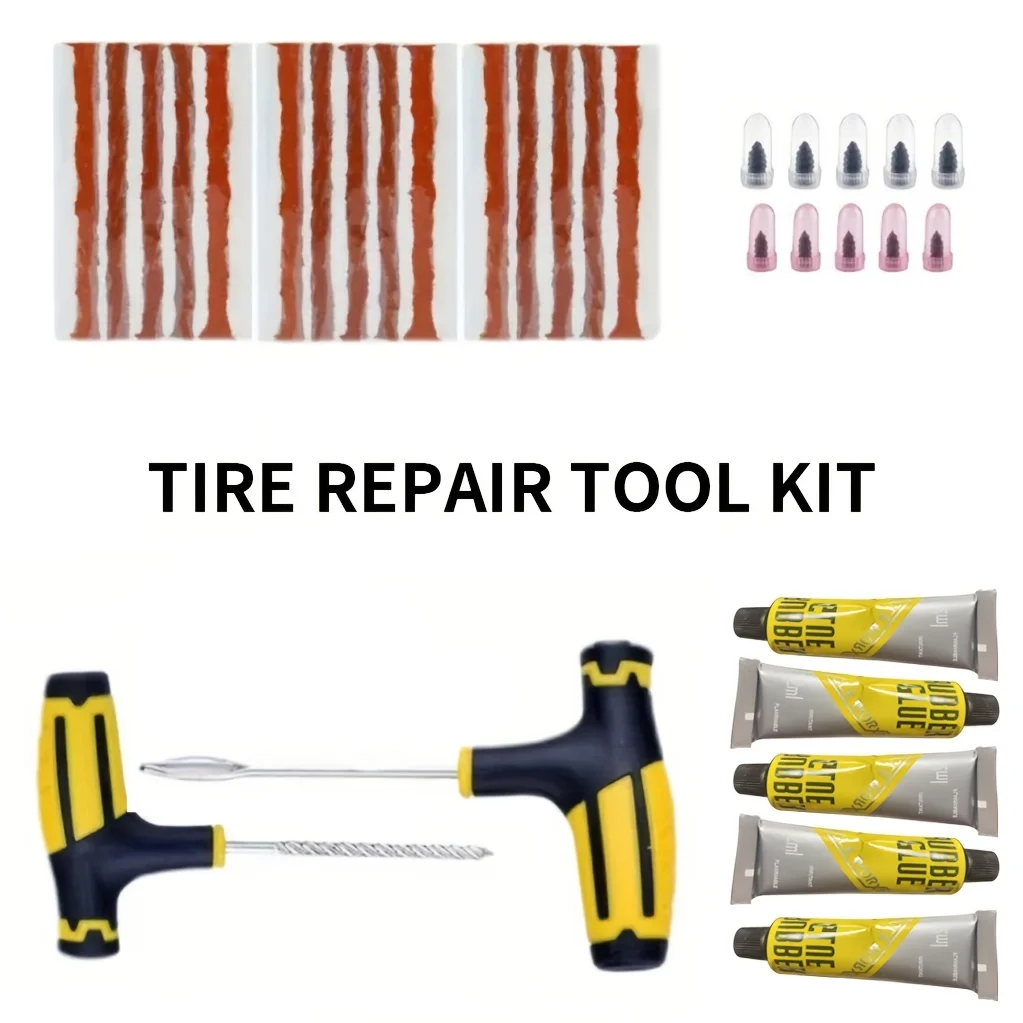 

Professional Multifunctional Tire Repair Kit For Car Truck Motorbike Puncture Repair With Screwdriver Glue Portable Storage Bag