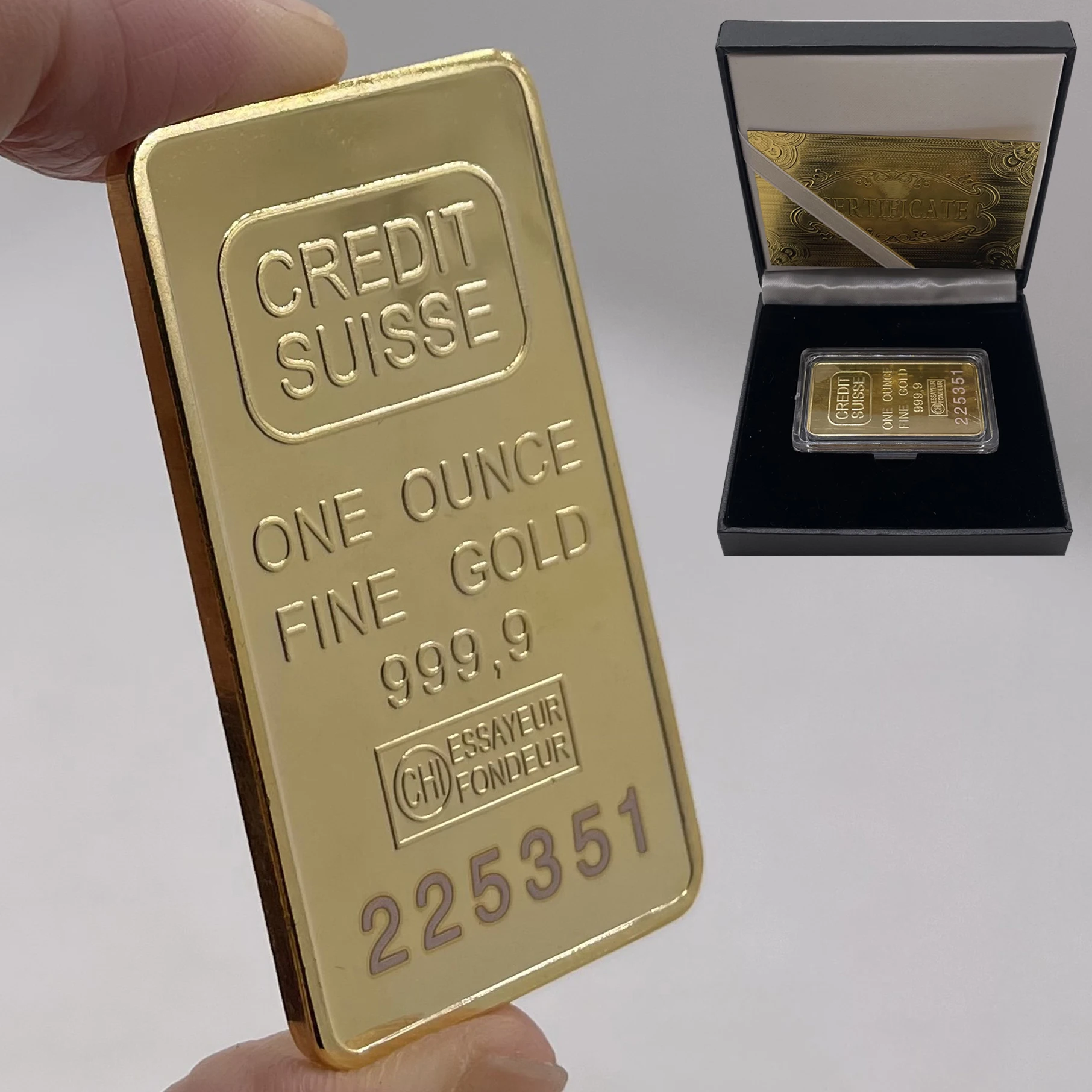 One Ounce Fine Gold 9999 Credit SUISSE Bars with Different Serial Laser Number Decoration Coins Suisse Gold bar