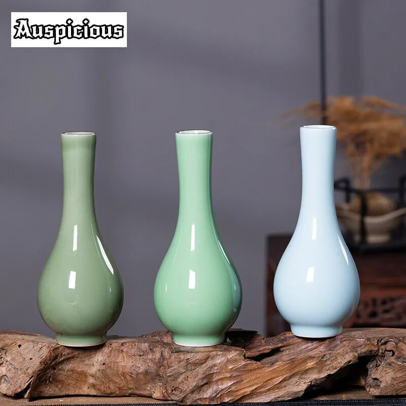 Longquan Celadon Guanyin Water Purification Bottle Ceramic Flower Pot New Chinese Style Vase Flower Arrangement Home Accessories