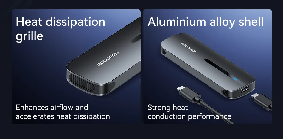 Rocoren Externes Gehäuse M2 SSD-Gehäuse M2 NVMe SSD-Gehäuseadapter Ten Gigabit USB 3.1 Gen Two USB Typ-C unterstützt M- und BM-Schlüssel – Detail 12