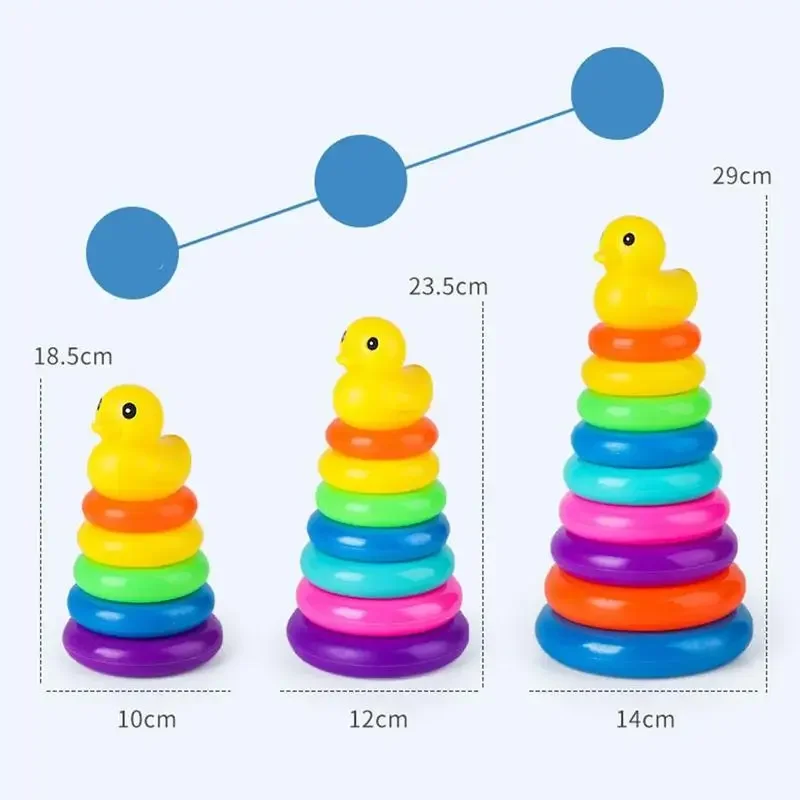 Nieuwe Kinder Kleine Gele Eend Regenboog Toren Stapelen Cirkel Baby Voor Jonge Kinderen Puzzel Ring Montessoris Speelgoed Kids