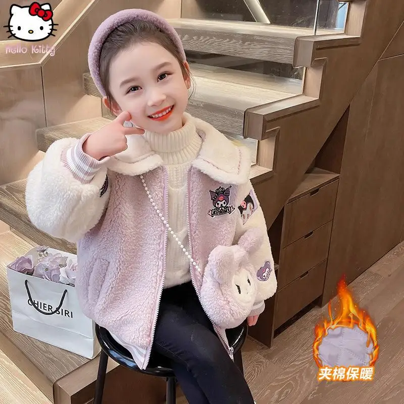 

Kuromi Girls Kawaii Warm Navy Collar Jacket Cartoon Autumn Winter New Anime Fashion Cotton Clothing Sanrio Cotton Jacket Tops