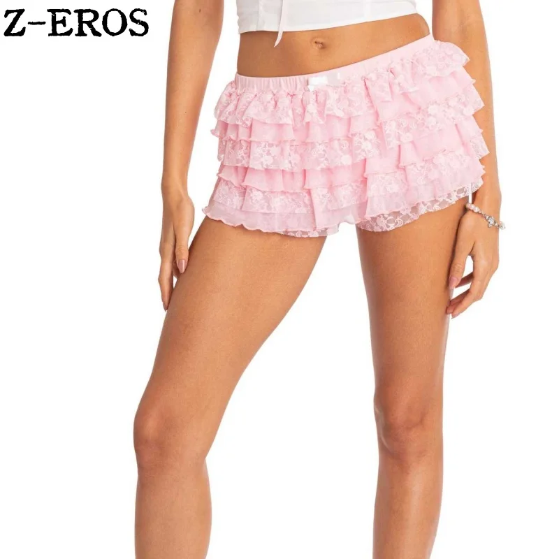 Z-EROS Multi layered Cake Stacked Short Skirt Pants Spicy Girl Sexy Fashion Lace Skirt Pants Y2K Style Spring/Summer Skirt Pants