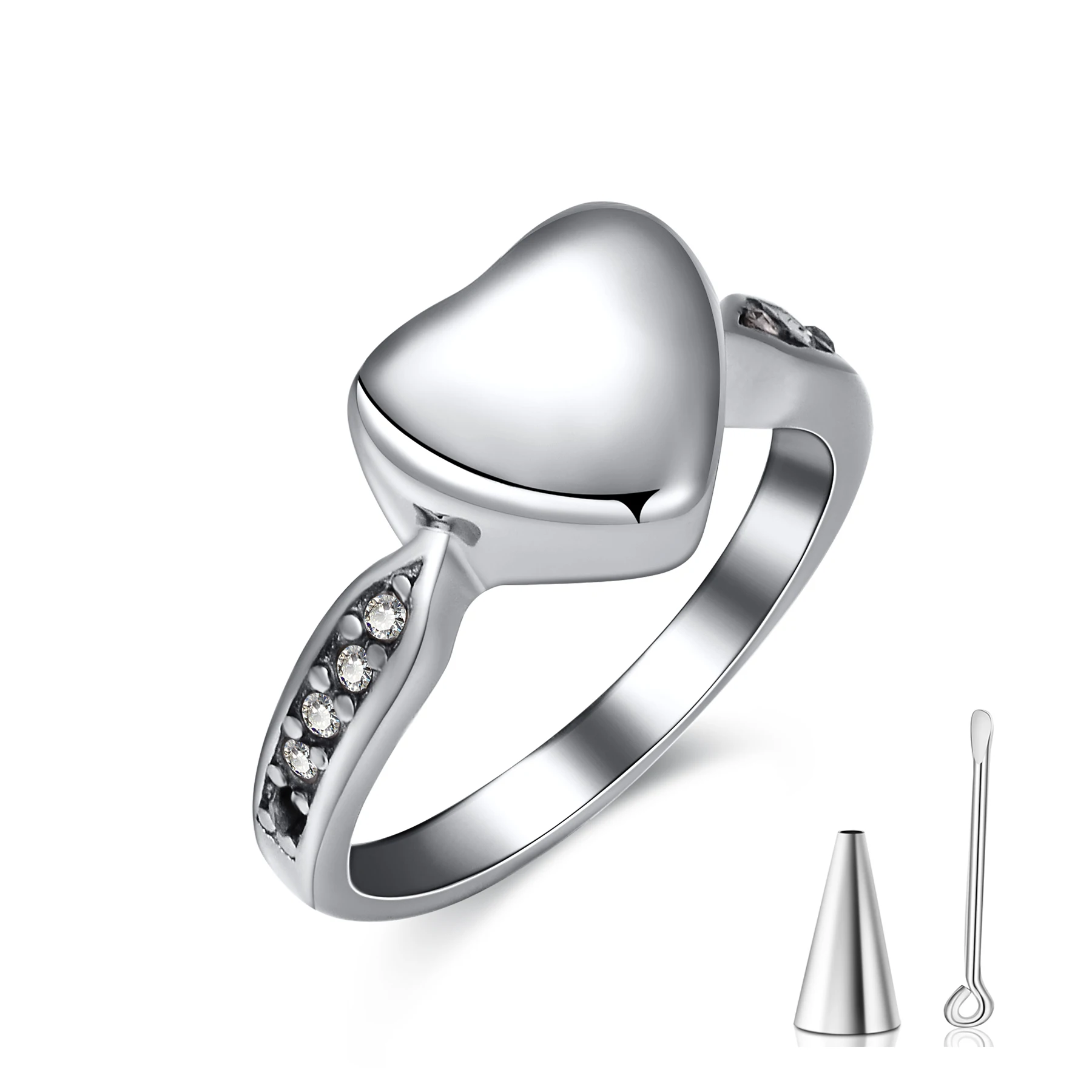 Cremation Crystal Heart Ring for Ashes, Engravable