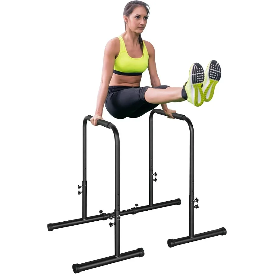 

Adjustable Height Parallel Push Up Stand for Home Gym Strength Training Heavy Duty Steel Dip Bar Station in Black Supports Tric