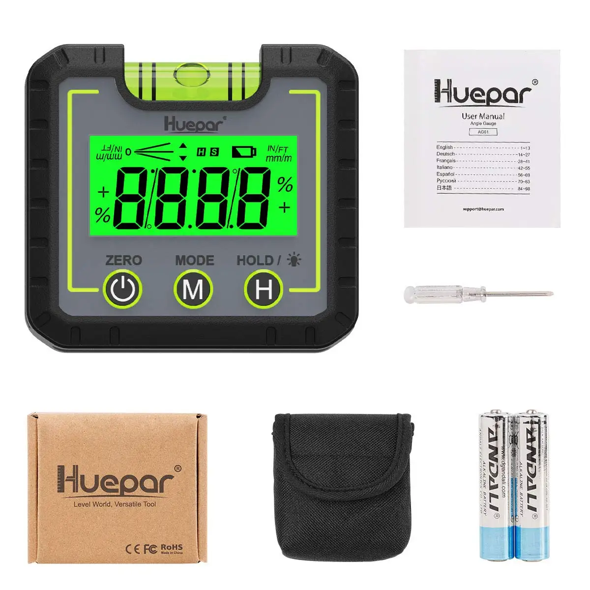 Huepar Digital Level Angle Gauge Mini Angle Finder Level Box with V-Groove Magnetic Base&Backlight LCD Bevel Gauge Inclinometer