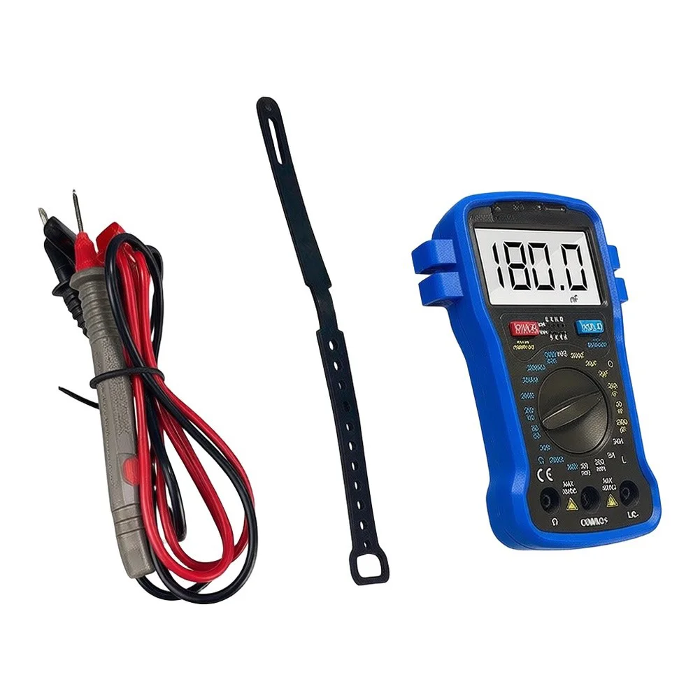 39L Portable Digital Multimeter Features 150x100mm Dimensions Black and Blue Housing and Integrated Test Probe Slots