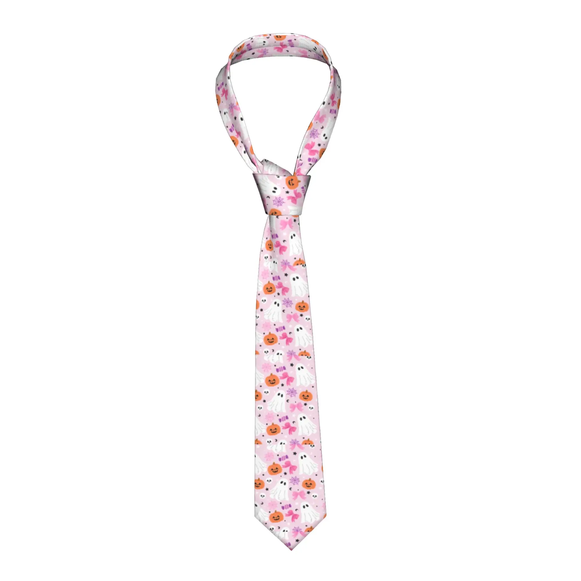 Pink Halloween Ghosts Pattern Necktie Men Women 8 cm  Neck Tie for Men Skinny Narrow Shirt Accessories Cravat Wedding Office