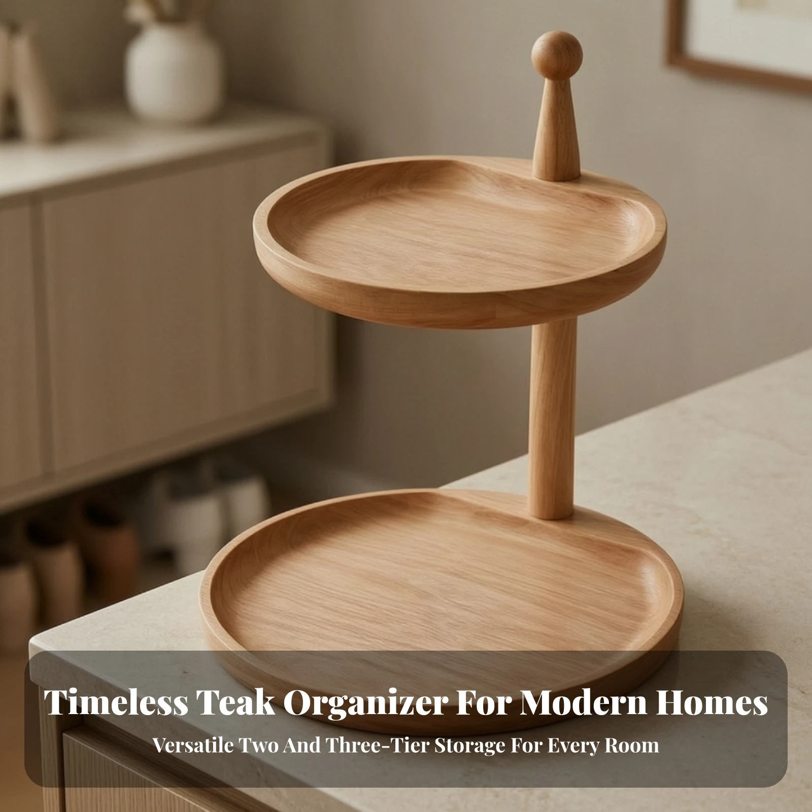Tabletop Organizer Vertical Design Rubber Wood Organizer with Trays Entryway Key Holder with Wooden Post Splinter-Splinterless
