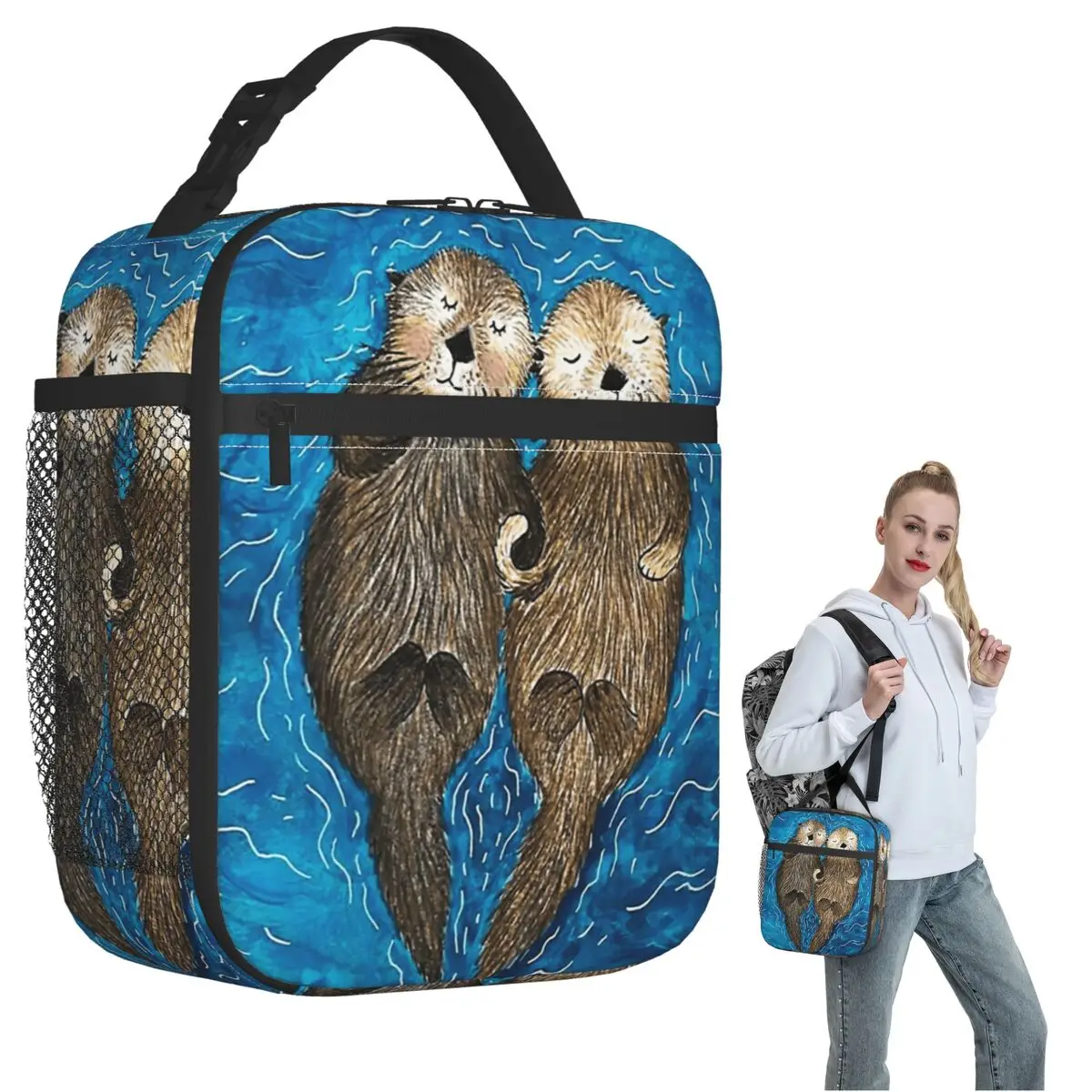 Otter CUTE SLEEP Insulated Lunch Bag for Women Children Portable Food Boxes Thermal Lunch Box Tote