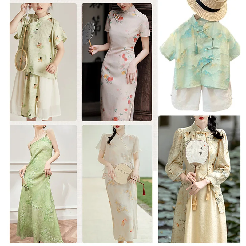 50cm Summer Thin Linen New Chinese Style Dress Fabric Figure National Style DIY Cheongsam Shirt Skirts Pants Tencel Hemp Fabric