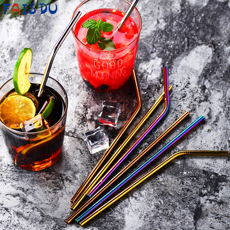 

6/8PCS/Set Reusable Straws Stainless Steel Eco Friendly Drinking Straws with Cleaner Brushes Party Cocktails Bar Accessories