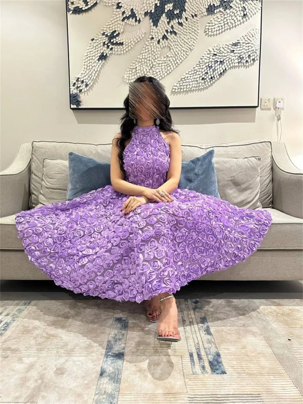 

Customized Prom Dress Halter Neck فستان سهرة فساتين سهره 3D Rose Flowers Tulle Formal Women New Style A Line Occas