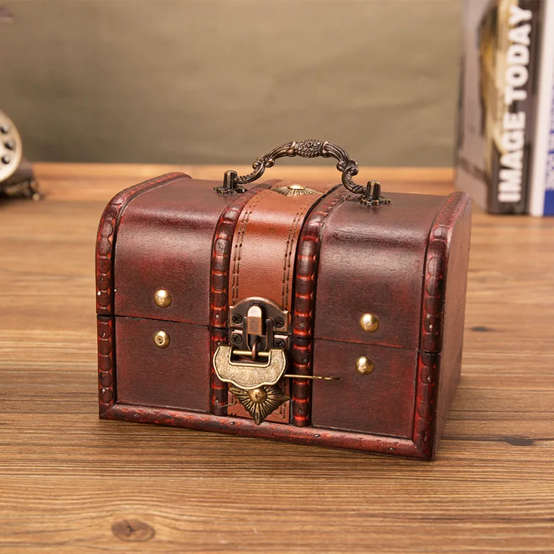 Caja de madera antigua creativa europea, caja de tesoro, caja de embalaje, caja de joyería con cerradura, almacenamiento secreto, accesorios de habitación