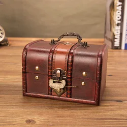 European Creative Old Wooden Box Treasure Box Antique Wooden Box Packaging Box Jewelry Box with Lock Storage Secret Room Props