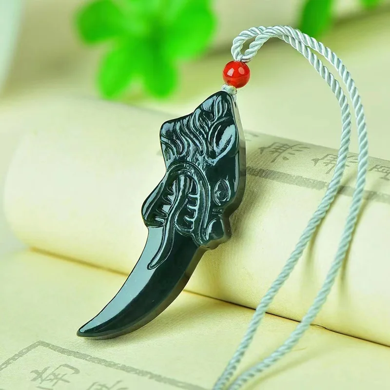 Hetian White Jade Tooth Pendant Necklace Men Women, Fashionable And Versatile