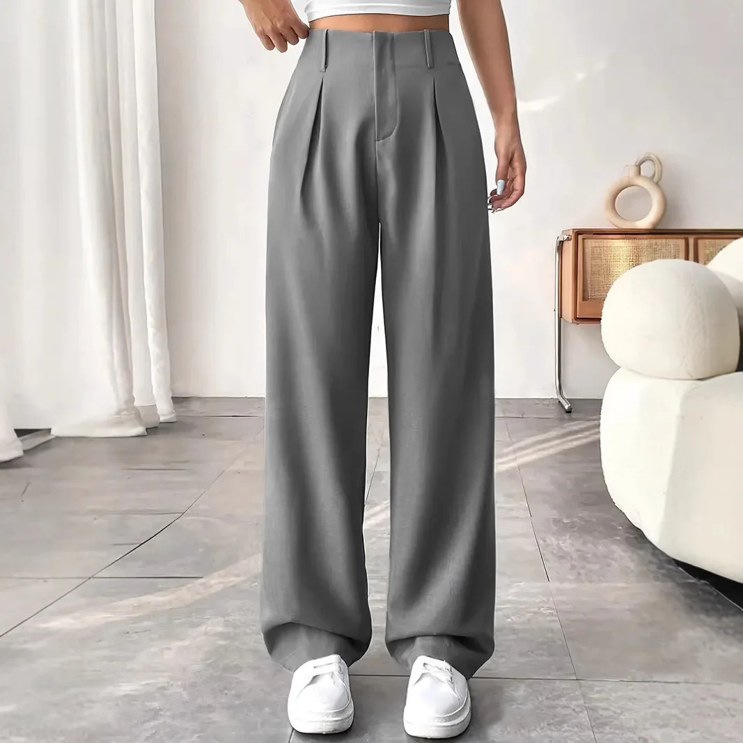 High Waist Wide Leg Pants Commute Elegant Slimming Spring Summer Casual Suit Pants Drapey Versatile Office Wear Polyester