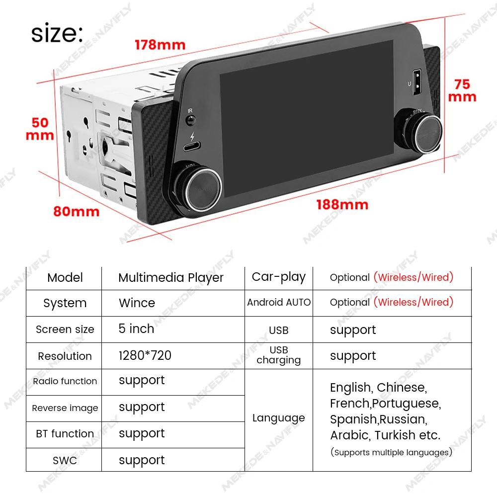 NaviFly Wireless CarPlay Android Auto Car Radio FM Multimedia player 5\