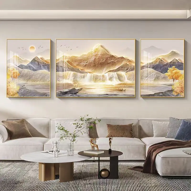 Living Room Decoration Painting New Chinese Style Landscape Painting Light Luxury Aluminum Alloy Frame Mural Room Decoration