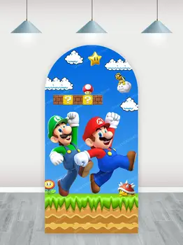 Super Mario Brothers Arch pozadí pro děti narozeninové dekorace chlapci oboustranné fotografické pozadí polyesterové studiové rekvizity 10 nejlepší prodej Záclony Super Mario - №10
