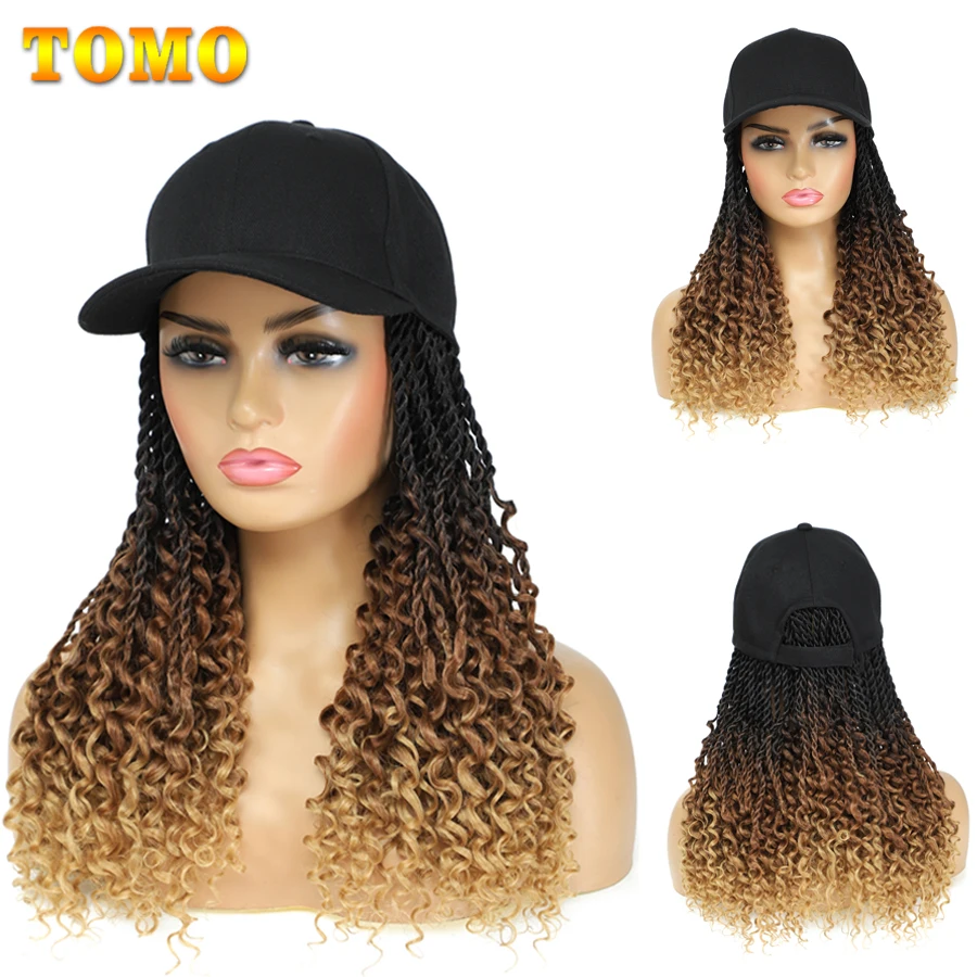 

TOMO Braided Hat Wigs Baseball Wig Cap With Boho Senegalese Twist Braids Hair Attached With Synthetic Braiding Hair Extensions