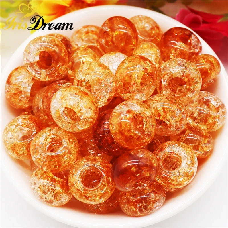 10Pcs/Lot Black Color Cracked 14x8mm Round No Metal Core Large Hole European Beads for DIY Bracelet Necklaces Garden Stakes