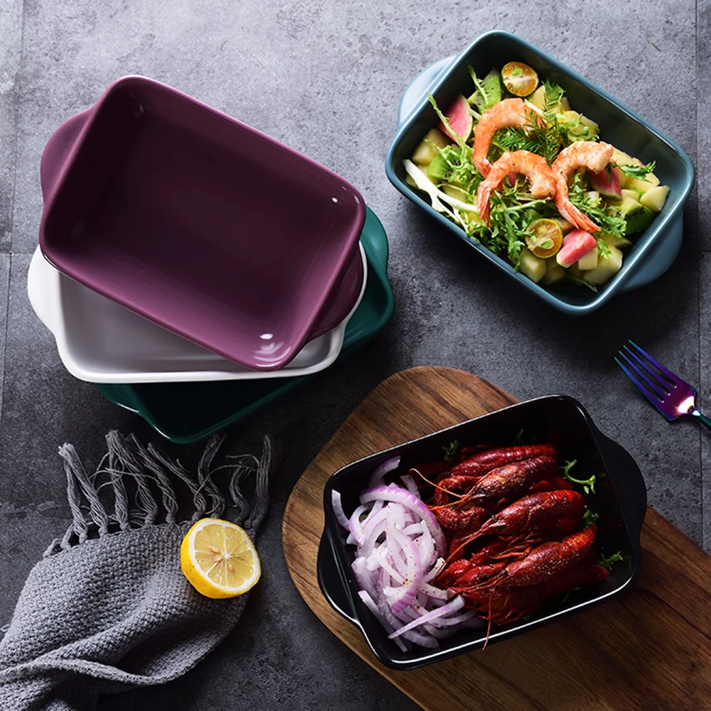 

Practical Ceramic Cake Pan Rectangular Oven Non-Stick Baking Tray Binaural Handle Household Blue Baking Pan