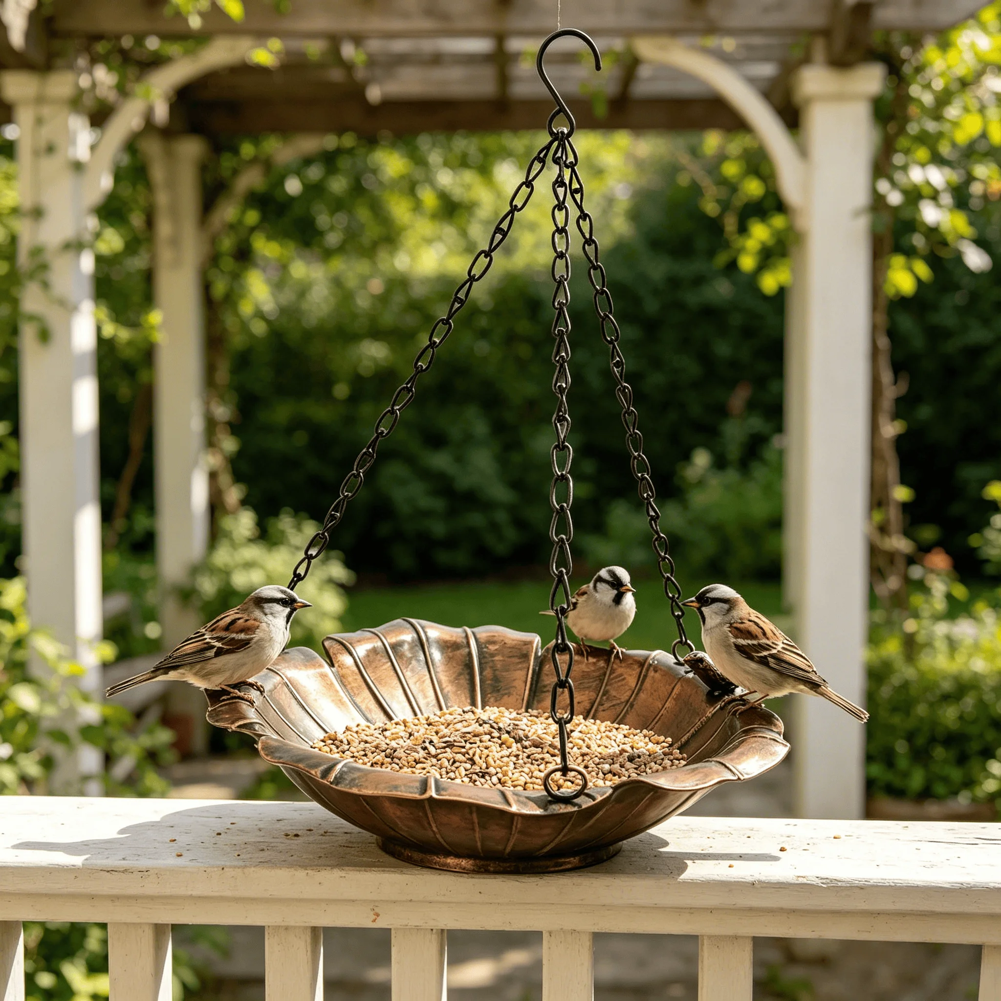 Outdoor Hanging Vintage Iron Art Bird Bath Feeder for Garden Balcony Courtyard Decorative Feeding Station