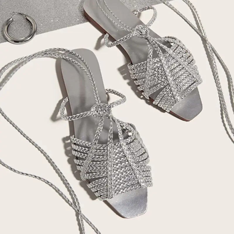 Fashion Womens Shoes 2024 All-Match Female Sandal Open Toe Large Size Strappy Heels Luxury New Girls Flat Peep Summer Big Beige