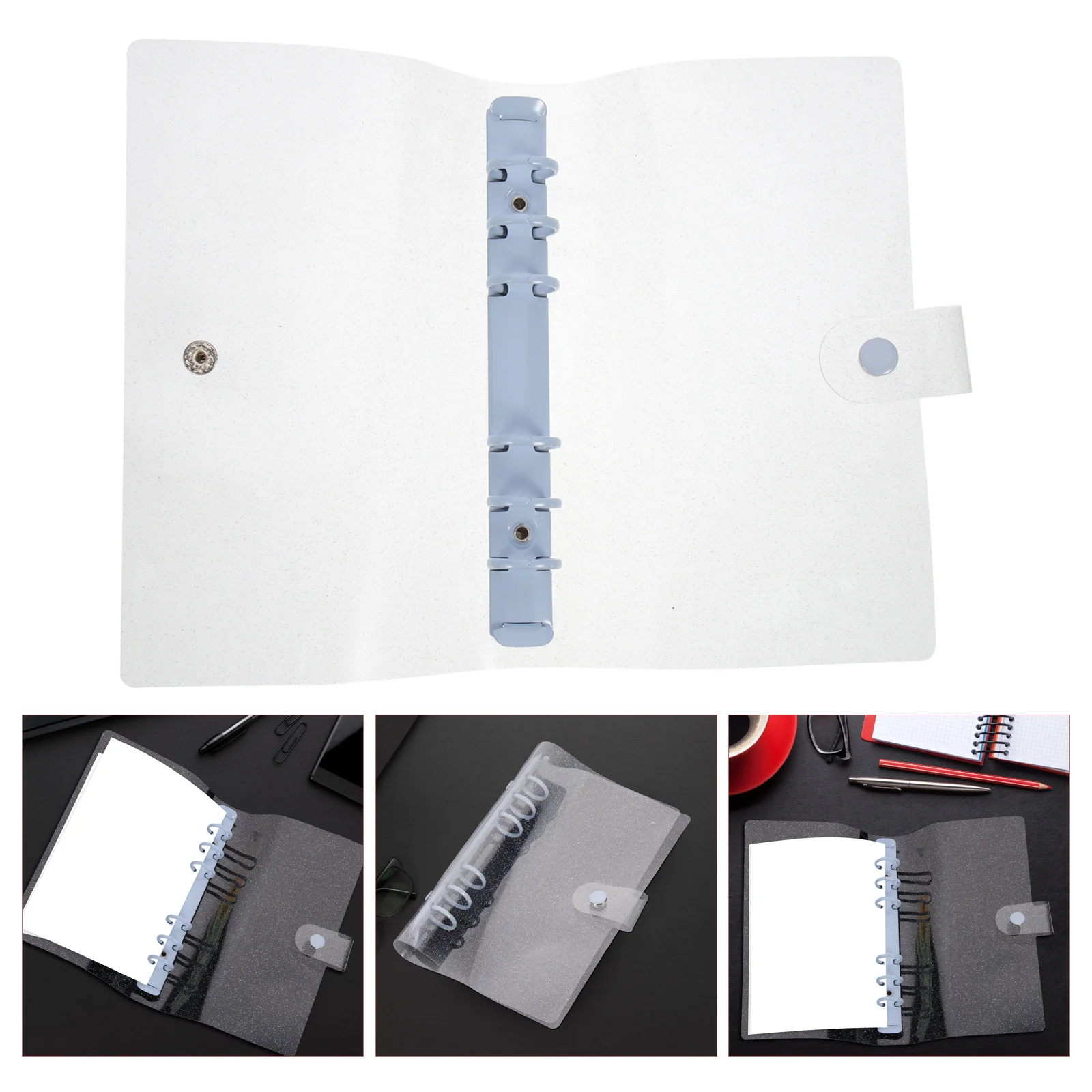 

A6 Binder Cover 6 Ring Transparent Notebook Shell Snap Button Lock Refillable Document Folder Organizer Office File