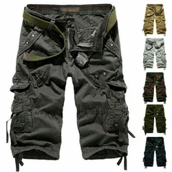 Short long décontracté pour homme, taille élastique, pantalon de saut cargo en coton, résistant à l'usure, pantalon d'escalade en plein air, été, 3/4