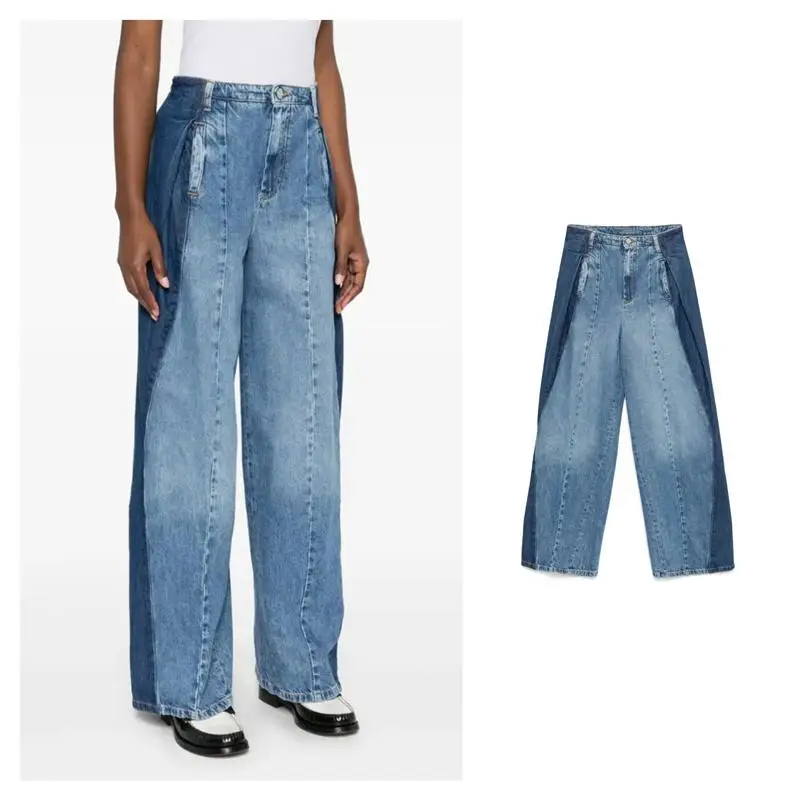 

Color Blo Wide Leg Jeans Loose Fit Denim Pants Tu Pleat Design Spring Faion Women's Casual Long Trousers