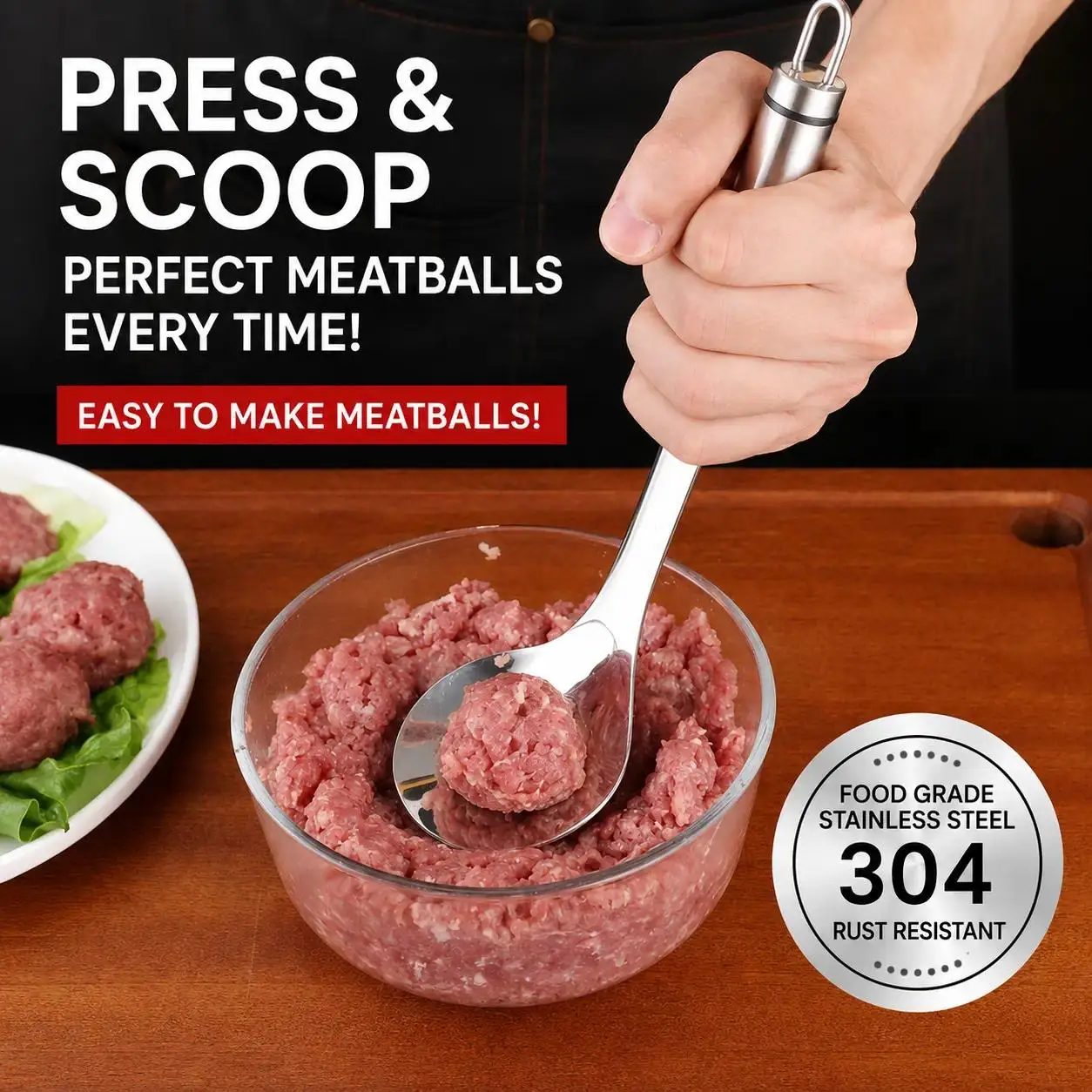 2Sets Stainless Steel Meatball Maker Spoon&Meatball Making Assist Spoon, Non-Stick Meat Ball Extrusion Scoop