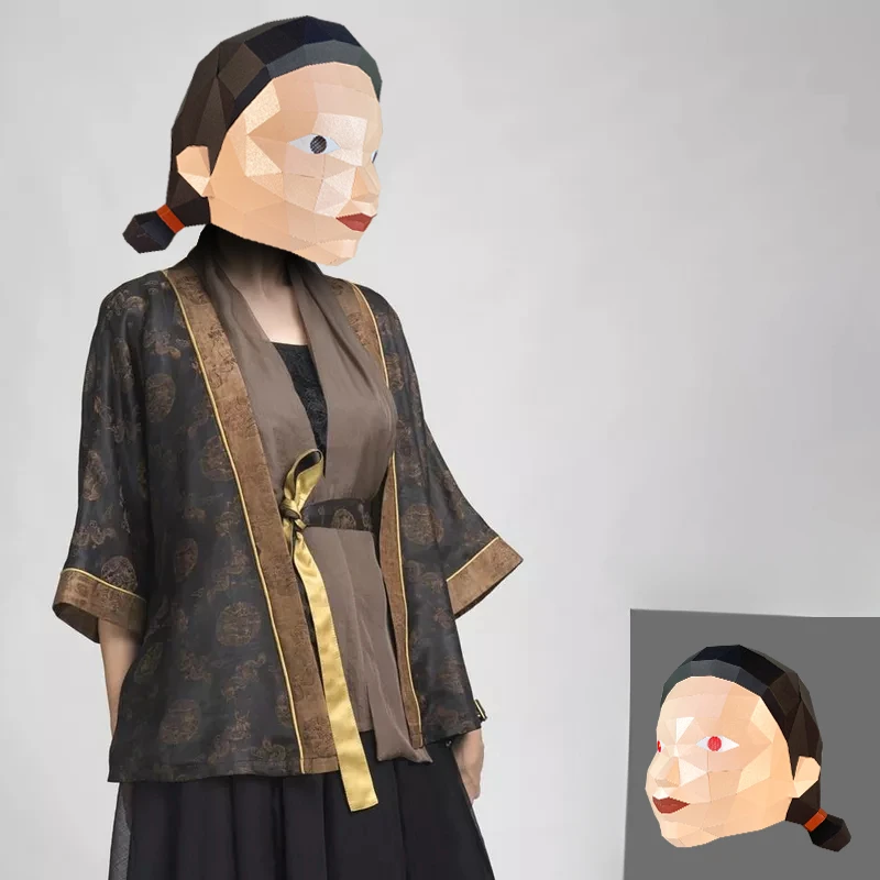 

3D Paper Mold Horror Doll Head Mask Headgear Model Halloween Cosplay Props Women Men Party Dress Up DIY Craft Masks