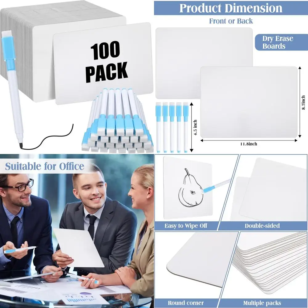 

Classroom Mini Whiteboard Set: 100 Pack 9x12 Double-Sided Dry Erase Boards with Markers